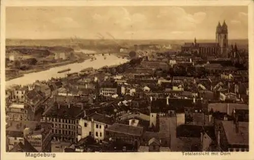 Ak Magdeburg an der Elbe,  Totalansicht mit Dom