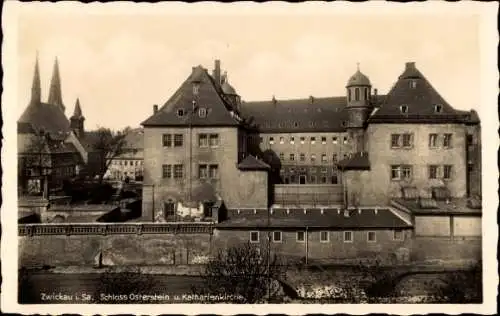Ak Zwickau in Sachsen, Blick auf Schloss Osterstein und Katharinenkirche