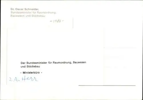 Ak Politiker Oscar Schneider, Portrait, Autogramm