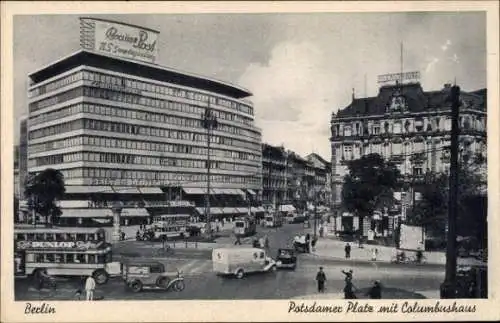 Ak Berlin Tiergarten, Potsdamer Platz, Columbushaus, Bus