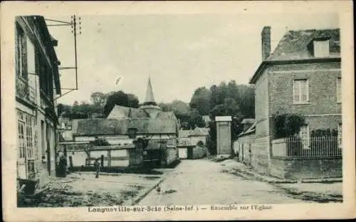 Ak Longueville sur Scie Seine Maritime, Ensemble sur l'Eglise