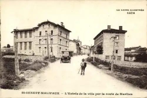 Ak Saint Genest Malifaux Loire, Entree de la ville par la route de Marlhen