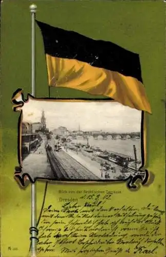 Passepartout Ak Dresden Altstadt, Blick von der Brühl'schen Terrasse, Fahne