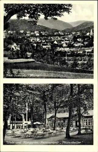 Ak Bad Suderode Quedlinburg im Harz, Auf Blick auf  Wald und Kurgarten-Restaurant Felsenkeller