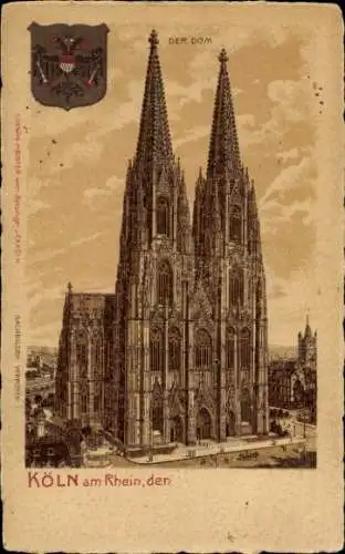 Ak Köln am Rhein, Kölner Dom, zwei massive Türme, historische Ansicht, detailreiche Architektur