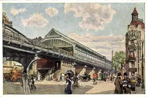 Künstler Ak Beckert, Berlin Prenzlauer Berg, Untergrundbahnhof, Danziger Straße, Schönhauser Allee