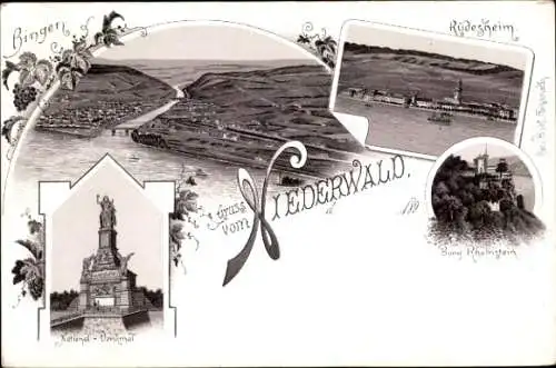 Ak Rüdesheim am Rhein,  Niederwald, Burg Rheinstein, Denkmal