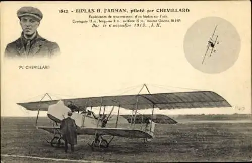 CPA Biplan H. Farman, piloté par Chevillard