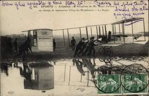 CPA Sports Aviation, Aeroplane de M. Henri Farman au champs de manoeuvres d'Issy-les-Moulineaux
