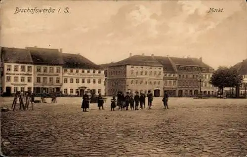 Ak Bischofswerda Kreis Bautzen, Markt, Molkerei A. Gottlöber, Destillationsgeschäft, Hotel, Kinder