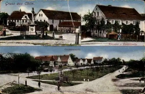 Ak Cölln an der Elbe Meißen Sachsen, Gruss aus  Gesamtansicht, Krämerei und Posthilfstelle