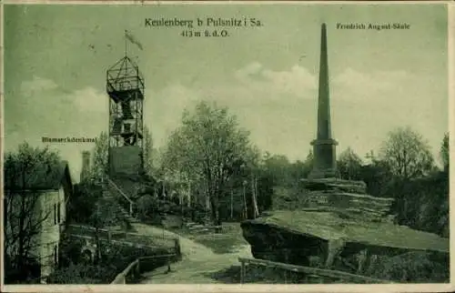 Ak Oberlichtenau Pulsnitz in Sachsen, Keulenberg, Bismarckdenkmal, Friedrich August-Säule, Aus...