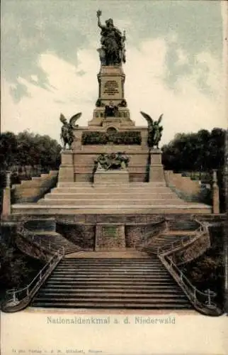 Relief Ak Rüdesheim am Rhein in Hessen, Totalansicht vom Niederwald Denkmal