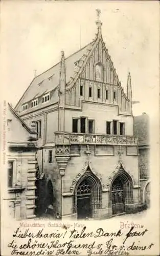 Relief Ak Bretten in Baden, Melanchthon Gedächtnis-Haus, historisches Gebäude