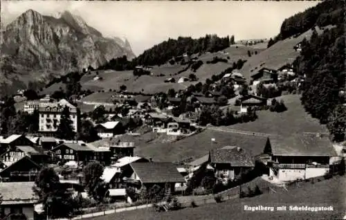 Ak Engelberg Kanton Obwalden Schweiz, Berge, Häuser, Landschaft, Scheldeggstock, Natur, Schwarz-W