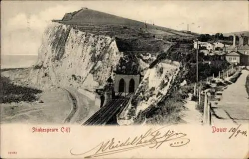 Ak Dover Kent England, Shakespeare Cliff, Klippenlandschaft, Schwarz-Weiß-Foto, Zugtunnel