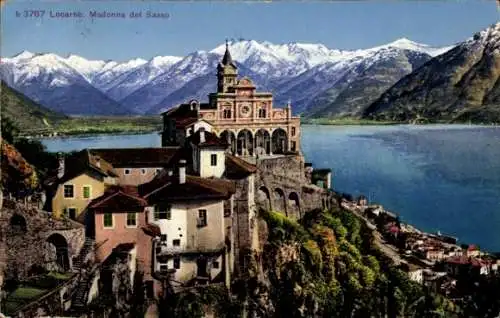 Ak Orselina sopra Locarno Kanton Tessin Schweiz, Ansicht der Madonna del Sasso, Berge, See