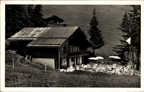 Ak Leysin Kanton Waadt, Berglandschaft, Almhütte, Sonnenterrasse, Schatten, Berge, Wälder