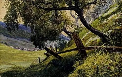 Ak Fetan Ftan Kt. Graubünden Schweiz, Panorama, Bäume
