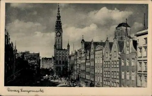 Ak Gdańsk Danzig, Langer Markt, Rathaus, St. Marienkirche