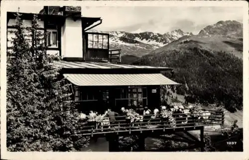 Ak Davos Kanton Graubünden, Pension und Café Tea room Terrasse, Schatzalp