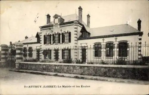 Ak Autruy Loiret, Mairie, Schulen, architektonisches Gebäude, Zaun