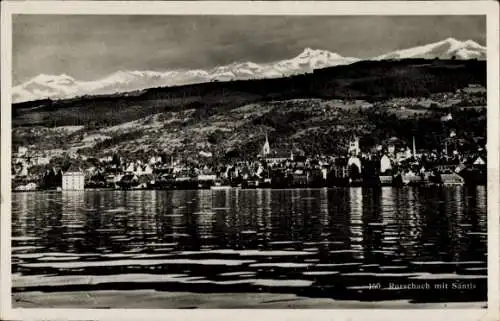 Ak Rorschach Kt. St. Gallen Schweiz, Blick auf  See, Berge, Säntis
