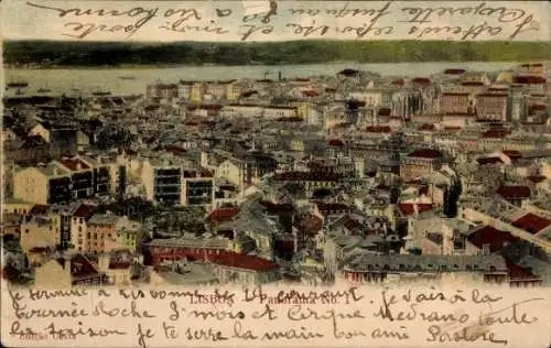 Ak Lisboa Lissabon Portugal, Luftaufnahme von  Stadtansicht, Hafen, Häuser, 
