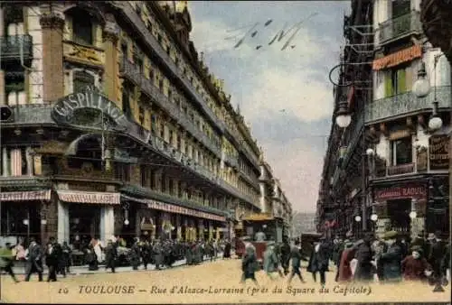 Ak Toulouse Haute Garonne, Café Caspillage, belebte Straße,  Architektur, Menschenmenge