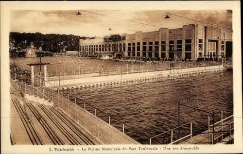 Ak Toulouse Haute Garonne, Schwimmbecken, Stadtpark,  Menschen, Architektur