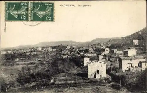 Ak Gagnières Gard, Landschaftsansicht, Häuser, Berge, Schwarz-Weiß-Foto