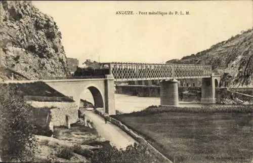 Ak Anduze Gard, Brücke, metallische Konstruktion, Fluss, Gleis, Felsen