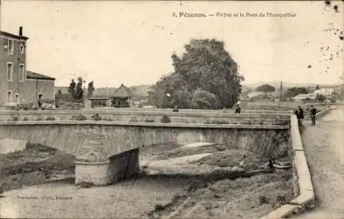 Ak Pézenas Hérault, Brücke, Fluss, Landschaft,  Architektur, Menschen, Bäume