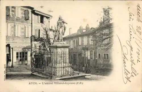 Ak Auch Gers, Statue des Amiral Villaret-Joyeuse,  Gebäude, Bäume