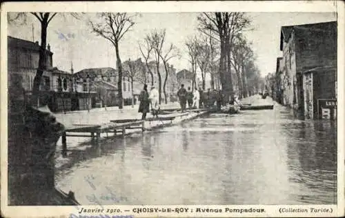 Ak Choisy Le Roi Val de Marne, Avenue Pompadoux, Überschwemmungen Januar 1910