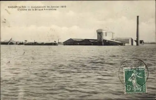 Ak Choisy le Roi Val de Marne, Usine de la Brique Amlantine, Hochwasser Januar 1910