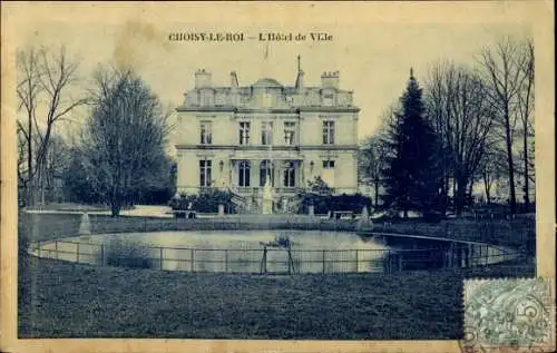 Ak Choisy le Roi Val de Marne, Rathaus, Teich