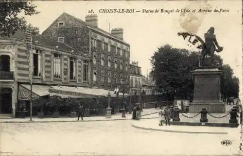 Ak Choisy le Roi Val de Marne, Statue de Rouget de l'Isle, Avenue de Paris