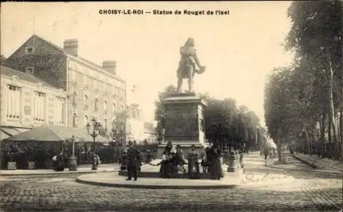 Ak Choisy le Roi Val de Marne, Place Rouget de l'Isle, Statue Rouget de l'Isle