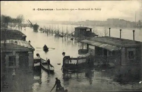Ak Charenton Val de Marne, Inondation 1910, Boulevard de Bercy