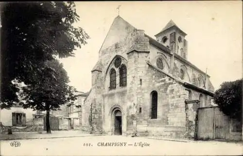 Ak Champigny sur Marne Val de Marne, Eglise,  Architektur, umgebende Bäume
