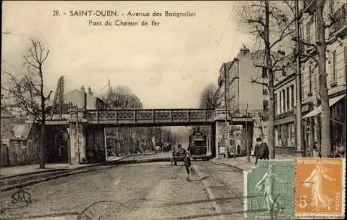 Ak Saint Ouen Seine Saint Denis, Avenue des Batignolles, Pont du Chemin de fer