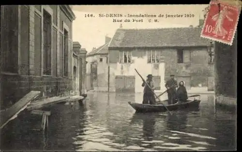 CPA Saint Denis sur Scie Seine Maritime, Crue de la Seine, Rue du Port