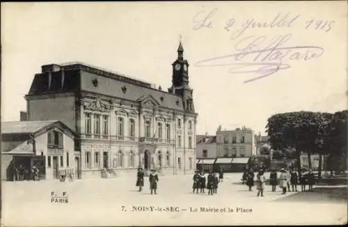 Ak Noisy le Sec Seine Saint Denis, Rathaus, Platz
