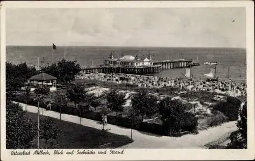Ak Ostseebad Ahlbeck auf Usedom,  Seebrücke und Strand, Ostsee,  