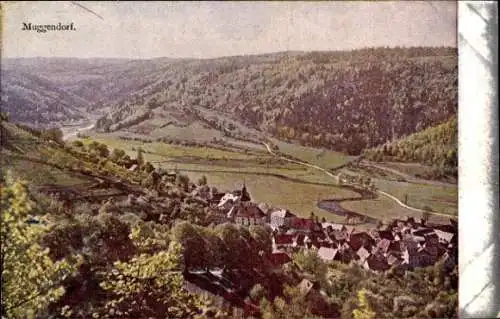 Ak Muggendorf Wiesenttal Fränkische Schweiz, Landschaftsaufnahme, Dörfliche Szenerie, Fluss, Stad