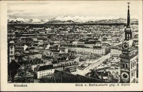 Ak München, Gesamtansicht, Rathausturm, Alpen
