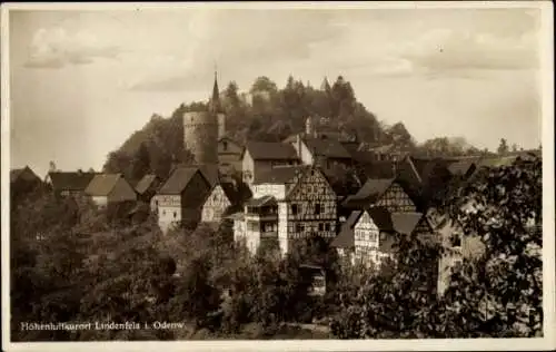 Ak Lindenfels im Odenwald, Hügelige Landschaft,  Gebäude, Burg, Wolken