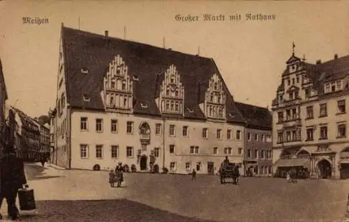 Ak Meißen an der Elbe, Großer Markt, Rathaus,  Architektur, Schwarz-Weiß-Foto