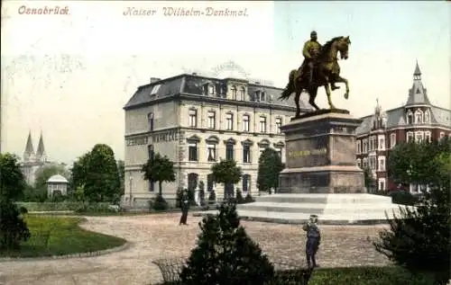 Ak Osnabrück in Niedersachsen, Kaiser Wilhelm-Denkmal, Gebäude, Grünanlage, Stadtansicht
